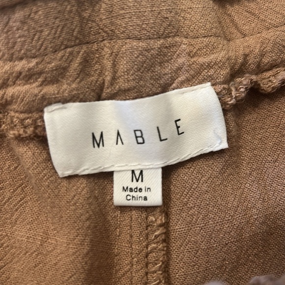 MABLE Women's Wide Leg Linen Blend Tan Pants Cuffed Pleated Medium - Picture 2 of 16